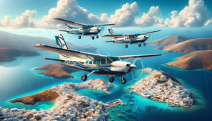 Cessna 208B Caravans flying in formation over the Cyclades